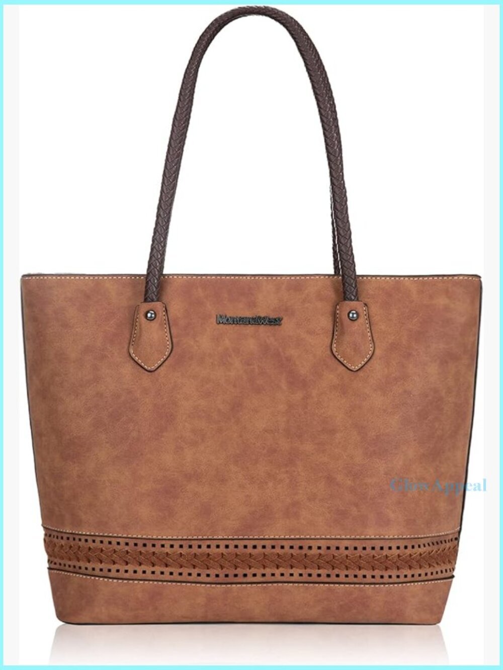Large Vegan Leather Tote Bag with Back Zipper Pocket and Multiple Compartments